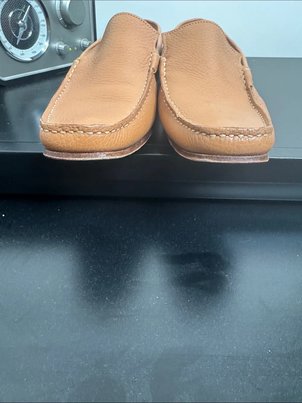 Burberry Tan Pebbled Leather Slip-On Loafers